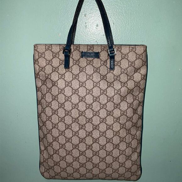 Gucci GG Supreme Flat Vertical Tote with Teal Leather trim and accents - Picture 14 of 15